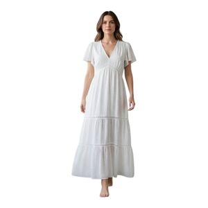 Knox Rose Women L Prairie Fairy Y2K Cottage White Boho Texture Tiered Maxi Dress